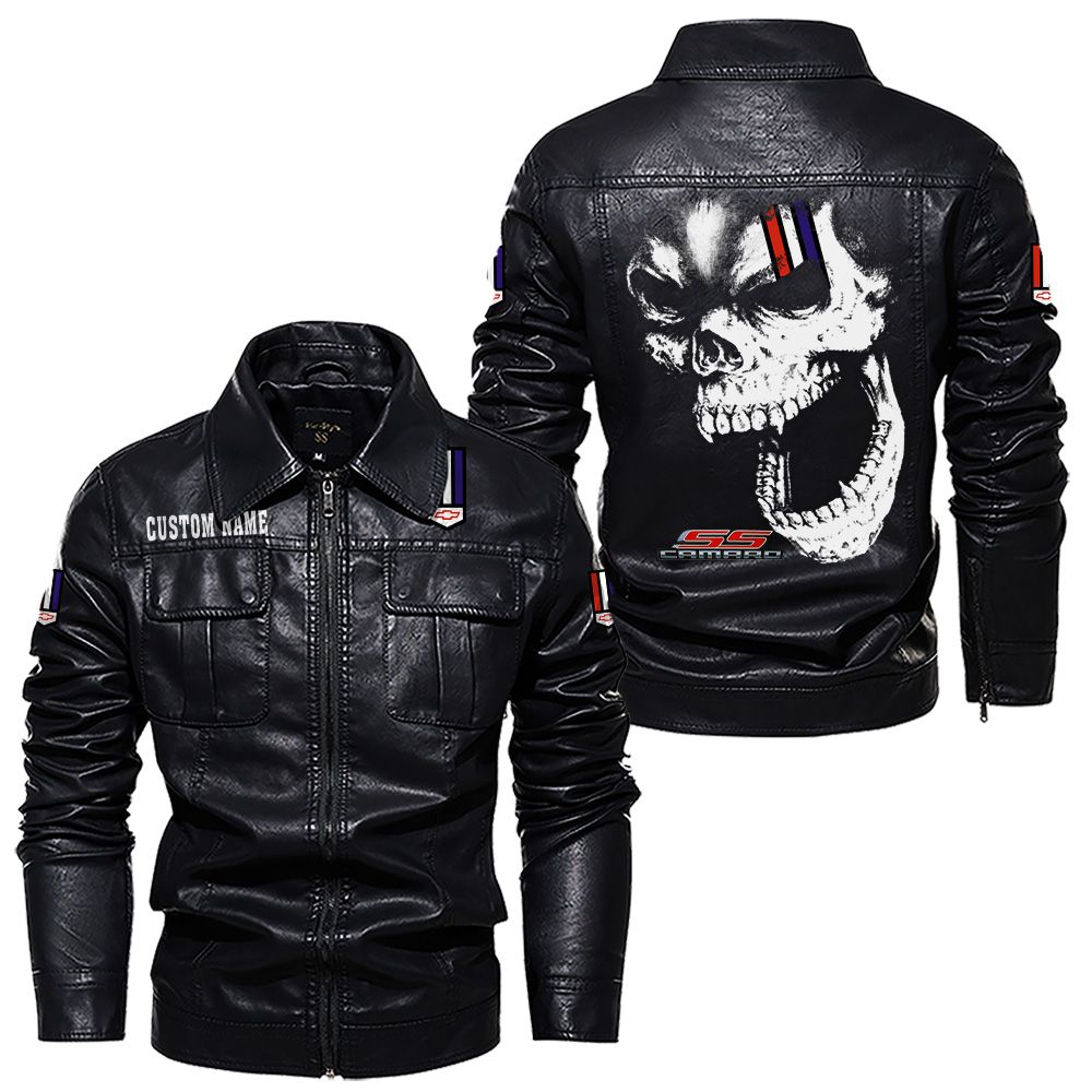 Custom Name Camaro Ss Skull Leather Jacket - Personalized Logo Car Motorcycle Model - Image 7