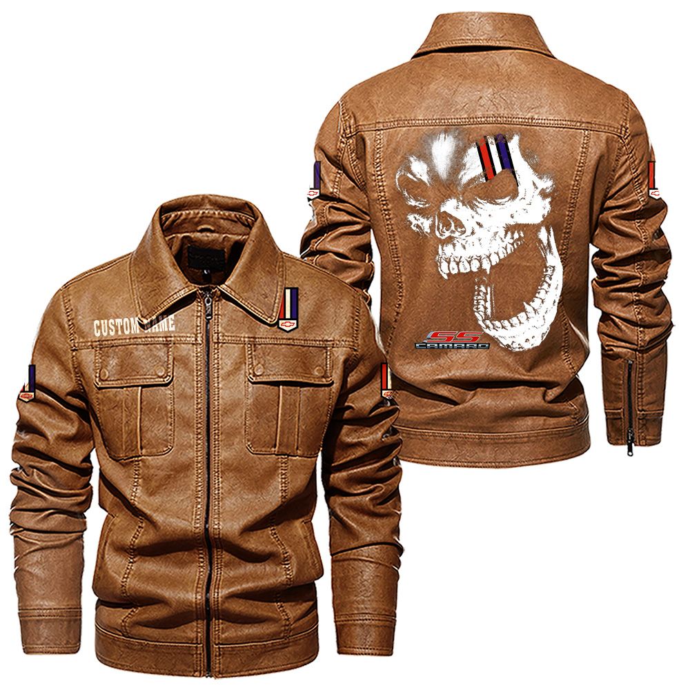 Custom Name Camaro Ss Skull Leather Jacket - Personalized Logo Car Motorcycle Model - Image 8