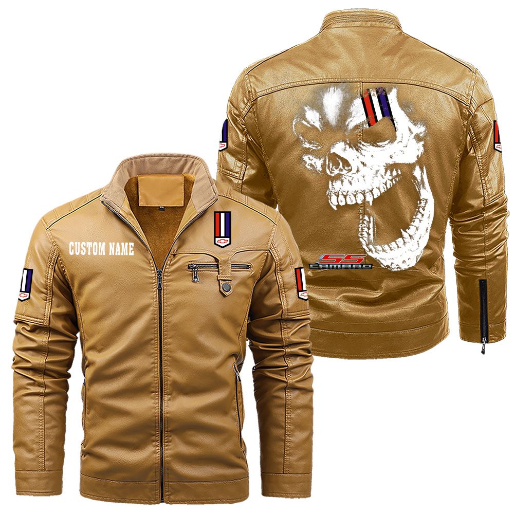Custom Name Camaro Ss Skull Leather Jacket - Personalized Logo Car Motorcycle Model - Image 10