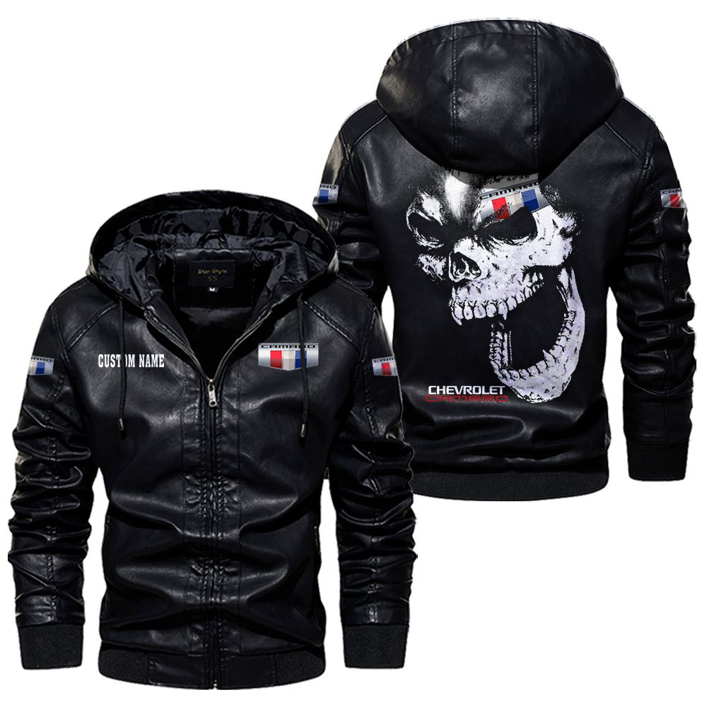 Custom Name Camaro Skull Leather Jacket - Personalized Logo Car Motorcycle Model - Image 5
