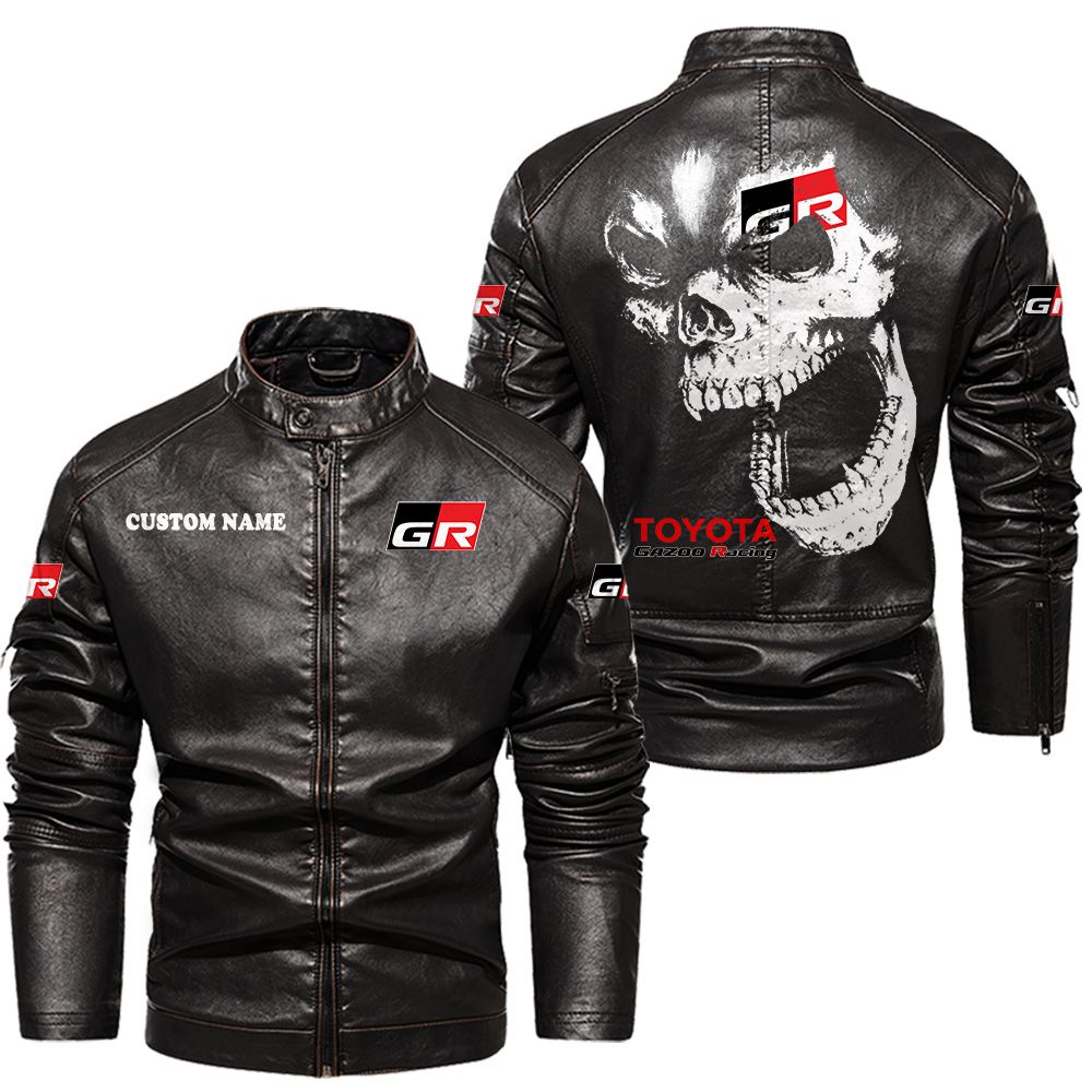 Custom Name Toyota Gazoo Racing Skull Leather Jacket - Personalized Logo Car Motorcycle Model - Image 3