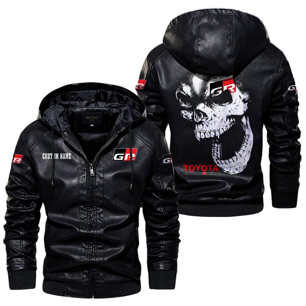 Custom Name Toyota Gazoo Racing Skull Leather Jacket - Personalized Logo Car Motorcycle Model - Image 5