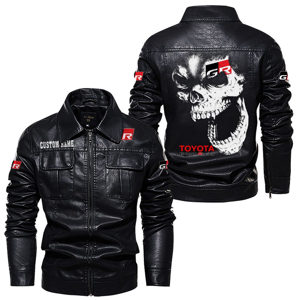 Custom Name Toyota Gazoo Racing Skull Leather Jacket - Personalized Logo Car Motorcycle Model - Image 7