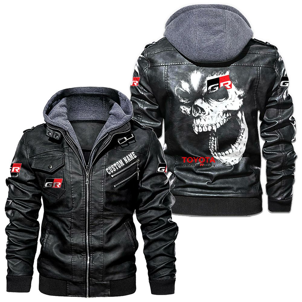 Custom Name Toyota Gazoo Racing Skull Leather Jacket - Personalized Logo Car Motorcycle Model