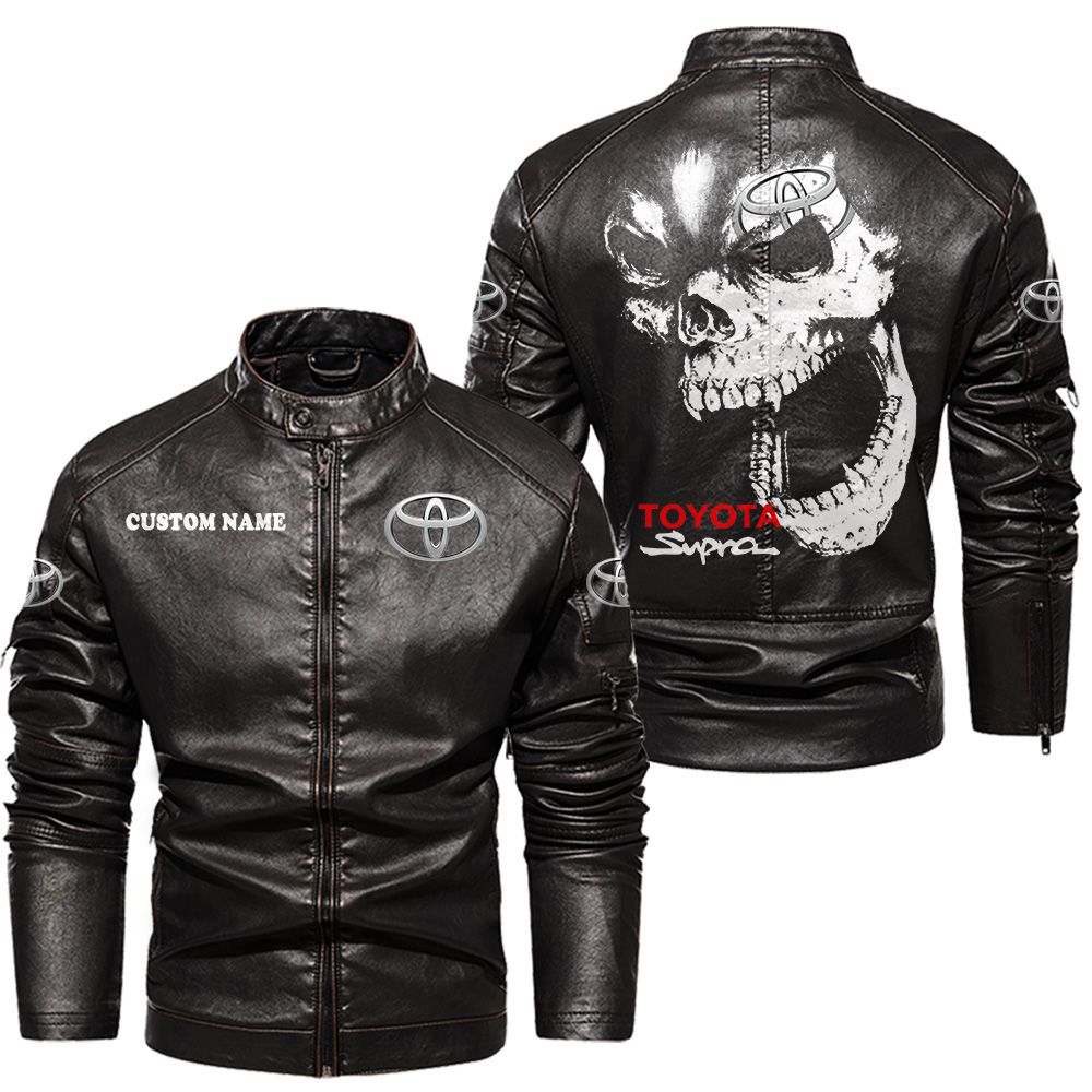 Custom Name Toyota Supra Skull Leather Jacket - Personalized Logo Car Motorcycle Model - Image 3