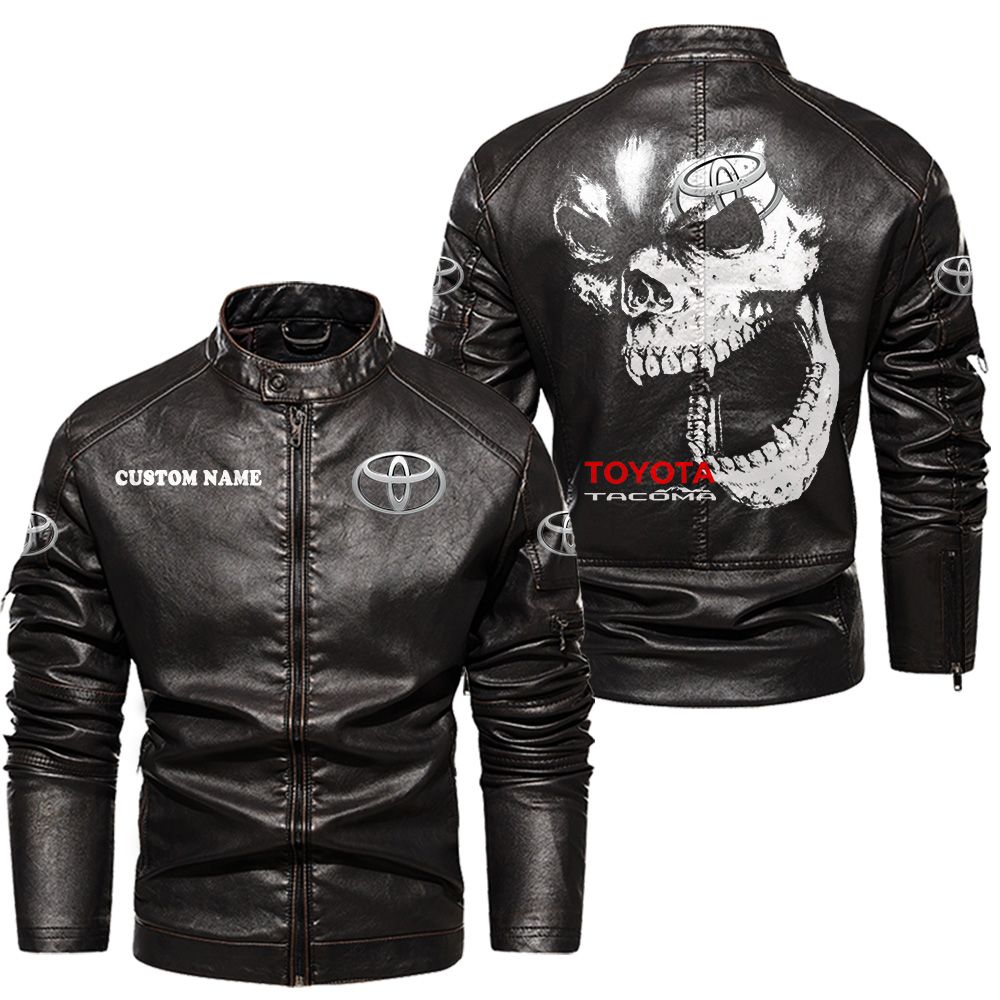 Custom Name Toyota Tacoma Skull Leather Jacket - Personalized Logo Car Motorcycle Model - Image 3