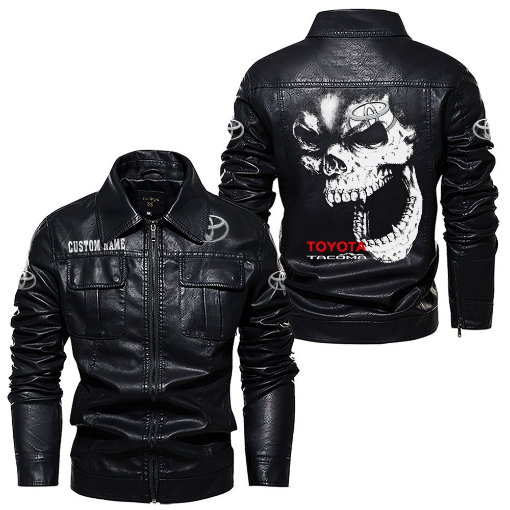 Custom Name Toyota Tacoma Skull Leather Jacket - Personalized Logo Car Motorcycle Model - Image 7