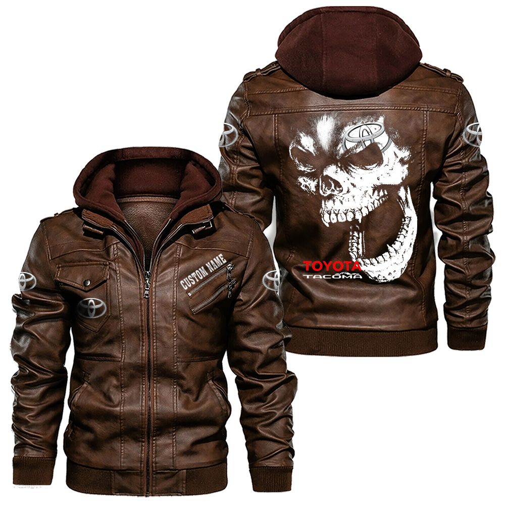 Custom Name Toyota Tacoma Skull Leather Jacket - Personalized Logo Car Motorcycle Model - Image 2