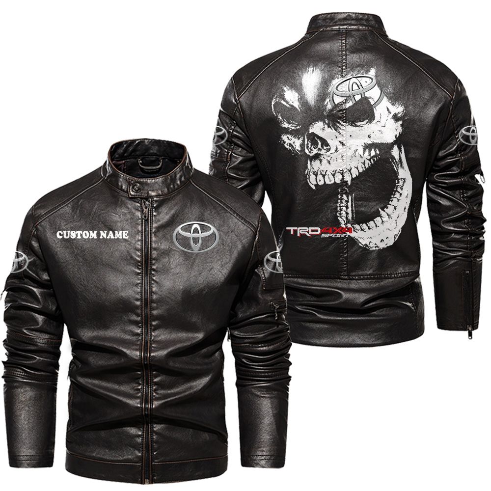 Custom Name Toyota Trd Skull Leather Jacket - Personalized Logo Car Motorcycle Model - Image 3
