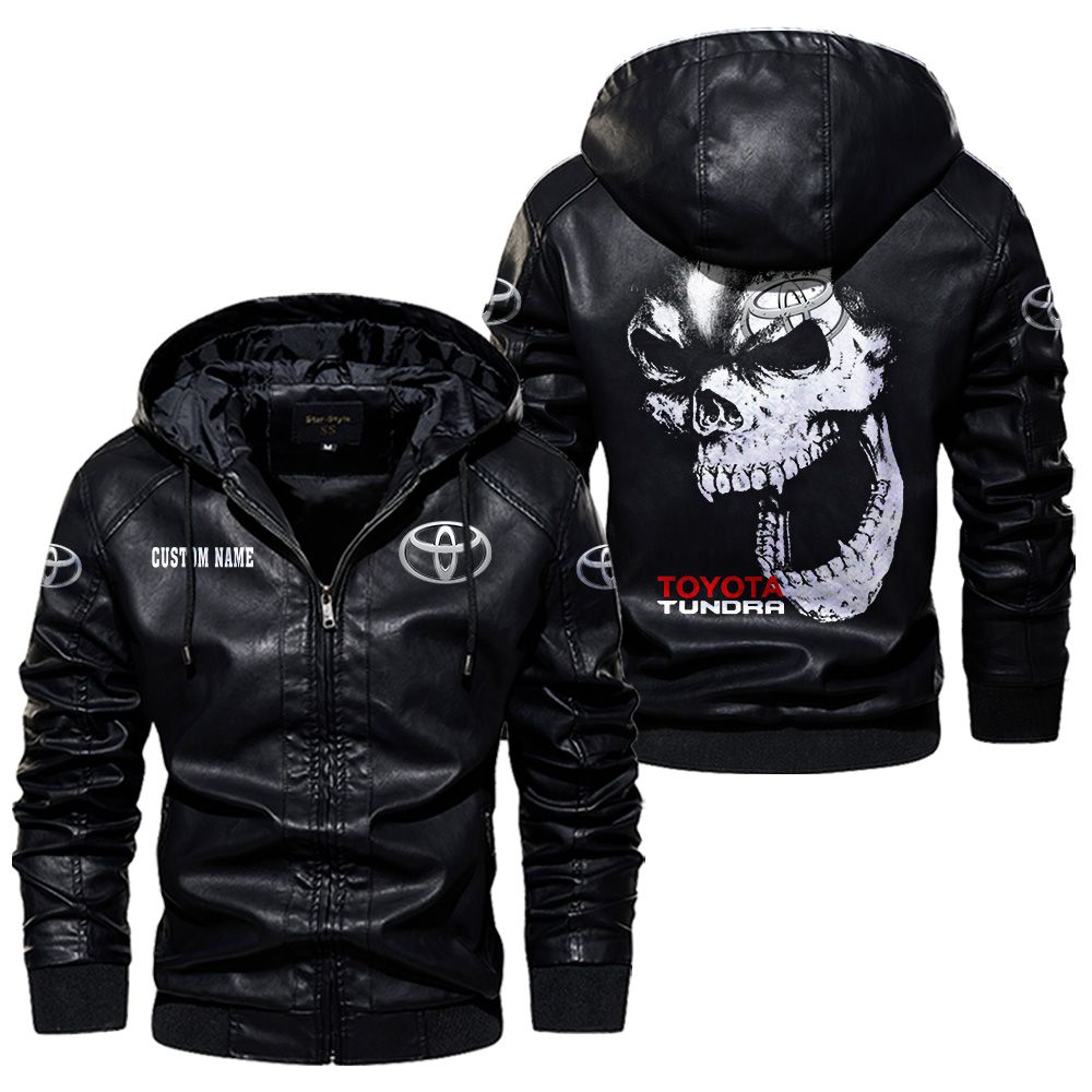 Custom Name Toyota Tundra PU Leather Hooded Jacket - Personalized Logo Car Motorcycle Model - Image 5