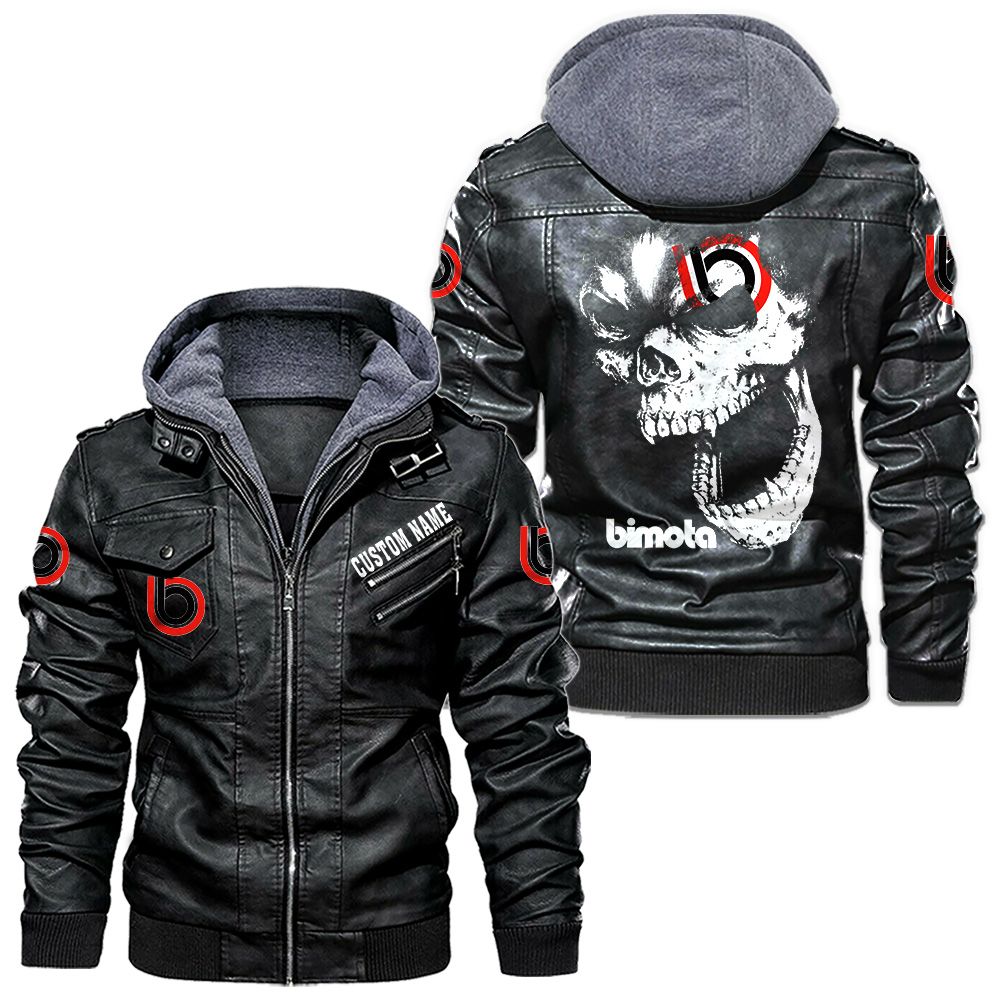Custom Name Bimota Skull Leather Jacket - Personalized Logo Car Motorcycle Model