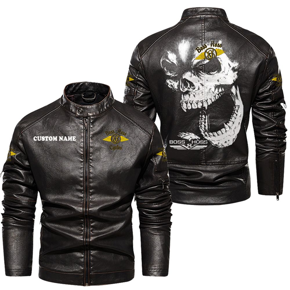 Custom Name Boss Hoss Skull Leather Jacket - Personalized Logo Car Motorcycle Model - Image 3