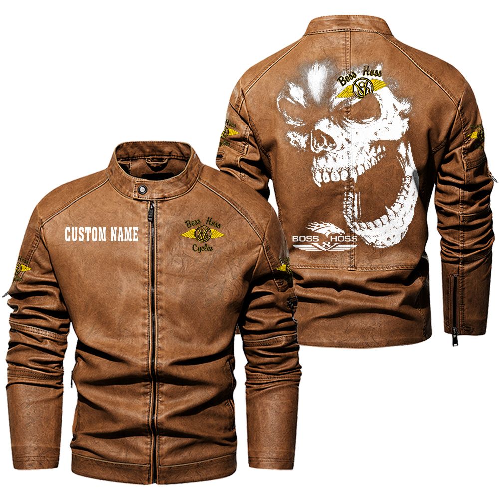 Custom Name Boss Hoss Skull Leather Jacket - Personalized Logo Car Motorcycle Model - Image 4