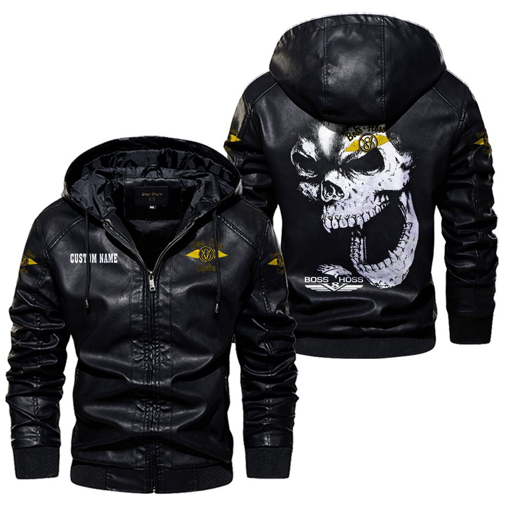 Custom Name Boss Hoss Skull Leather Jacket - Personalized Logo Car Motorcycle Model - Image 5