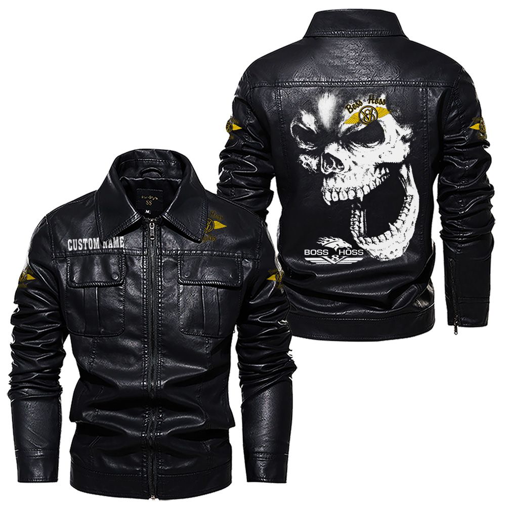 Custom Name Boss Hoss Skull Leather Jacket - Personalized Logo Car Motorcycle Model - Image 7