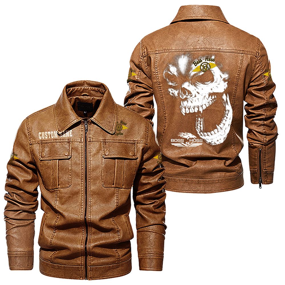 Custom Name Boss Hoss Skull Leather Jacket - Personalized Logo Car Motorcycle Model - Image 8