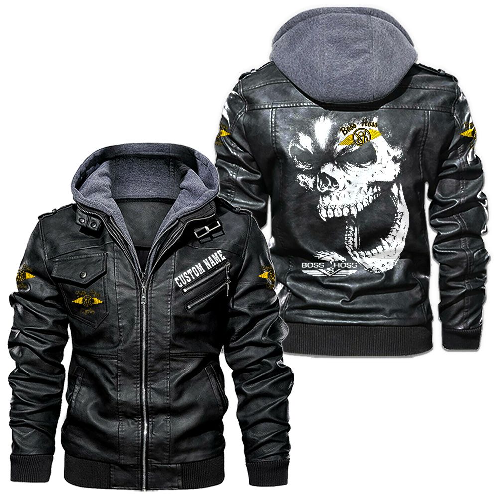 Custom Name Boss Hoss Skull Leather Jacket - Personalized Logo Car Motorcycle Model