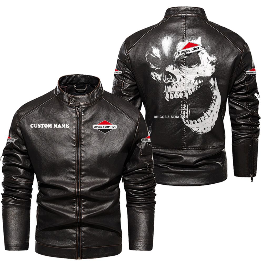 Custom Name Briggs Stratton Skull Leather Jacket - Personalized Logo Car Motorcycle Model - Image 3