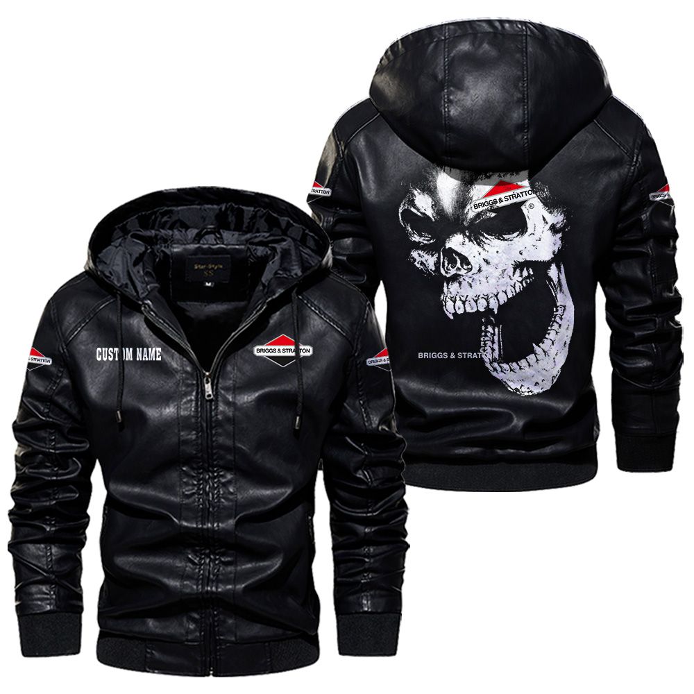 Custom Name Briggs Stratton Skull Leather Jacket - Personalized Logo Car Motorcycle Model - Image 5
