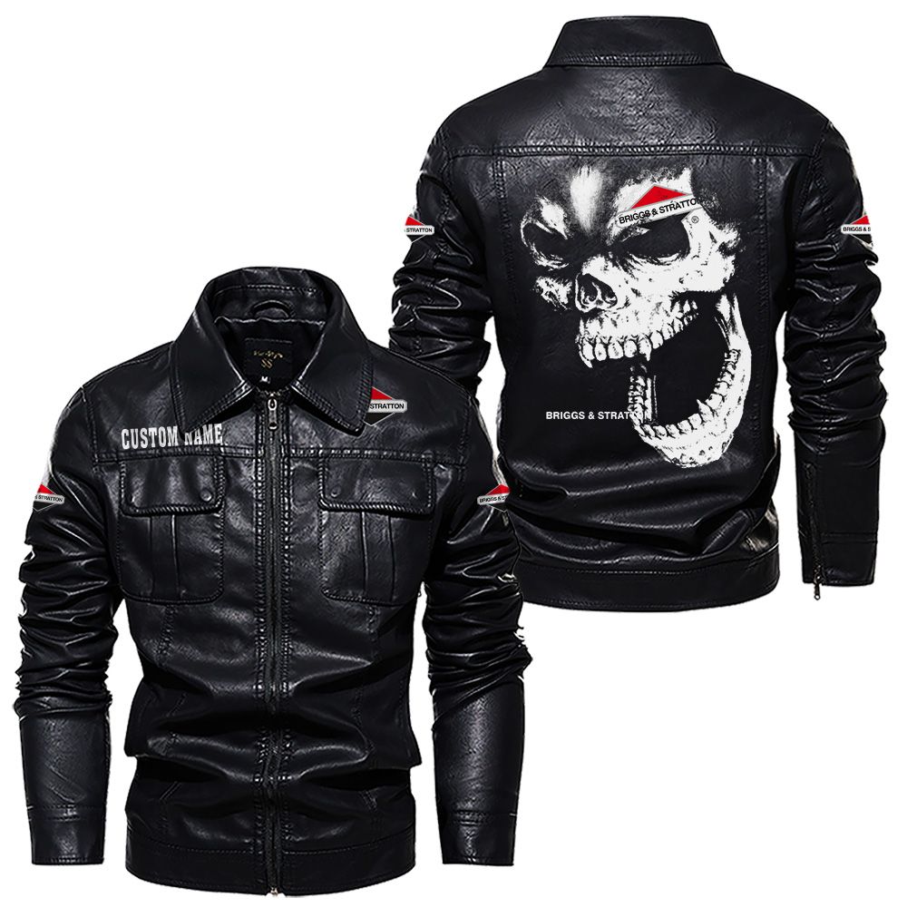 Custom Name Briggs Stratton Skull Leather Jacket - Personalized Logo Car Motorcycle Model - Image 7