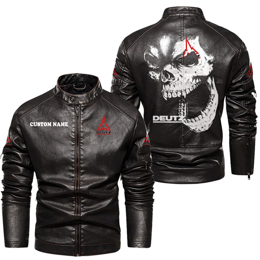 Custom Name Deutz Skull Leather Jacket - Personalized Logo Car Motorcycle Model - Image 3
