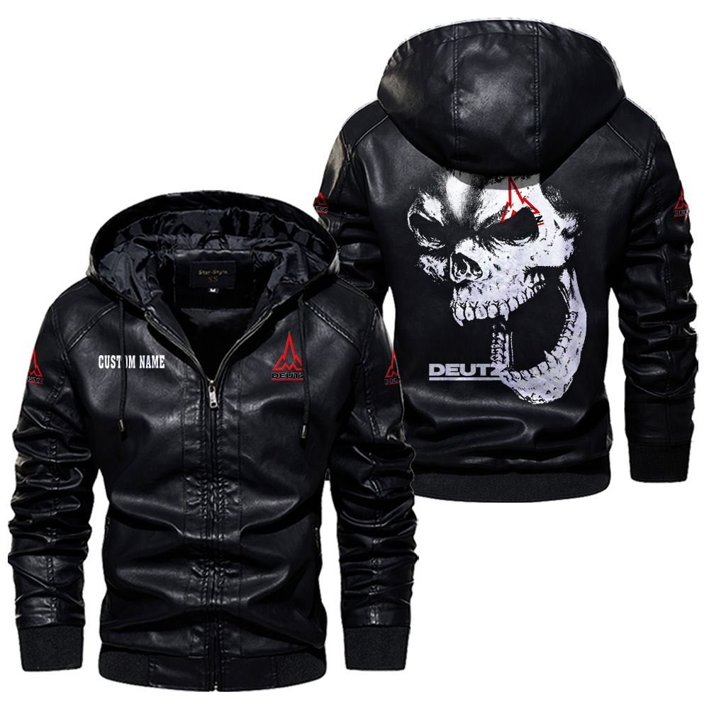 Custom Name Deutz Skull Leather Jacket - Personalized Logo Car Motorcycle Model - Image 5