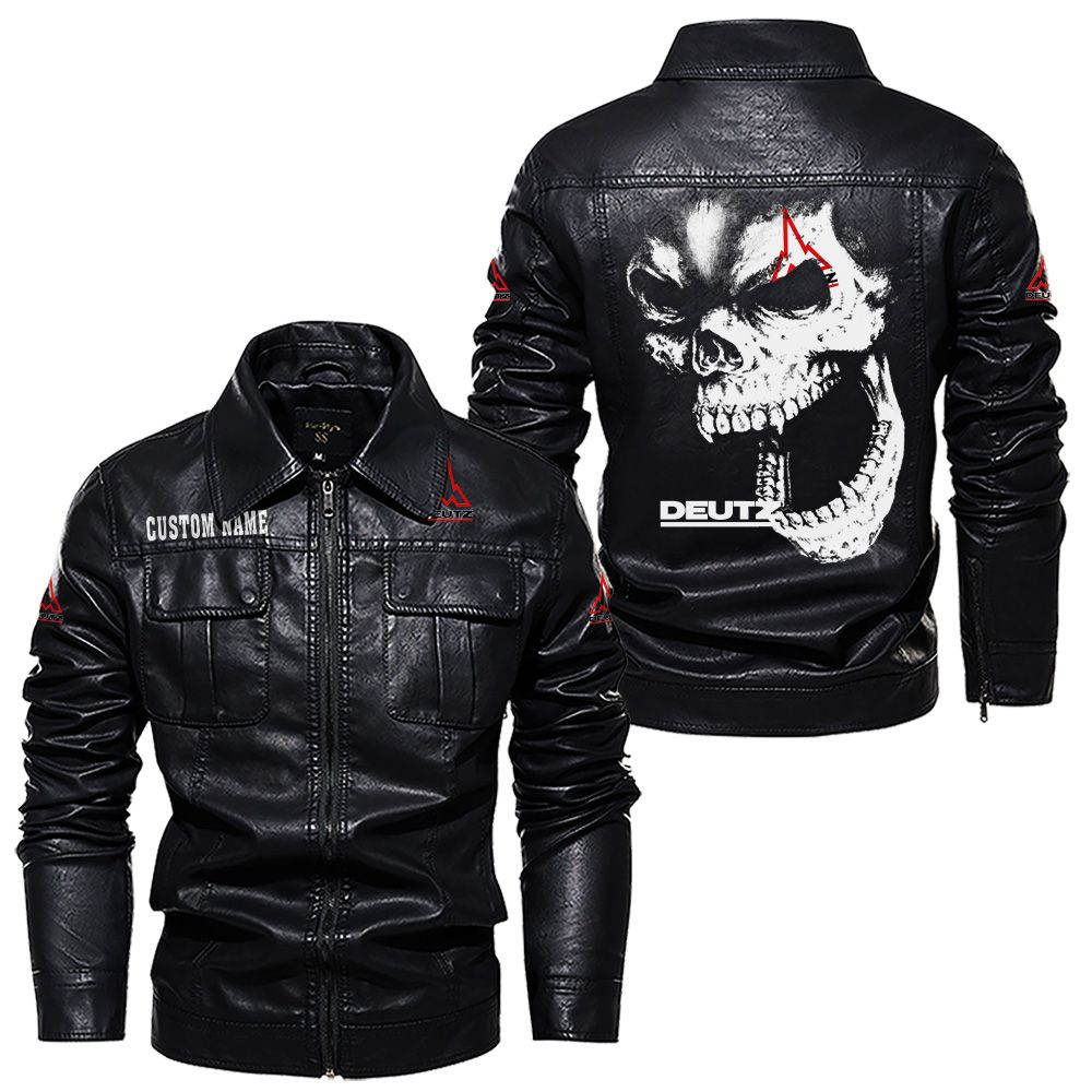 Custom Name Deutz Skull Leather Jacket - Personalized Logo Car Motorcycle Model - Image 7