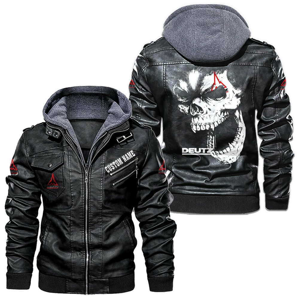 Custom Name Deutz Skull Leather Jacket - Personalized Logo Car Motorcycle Model