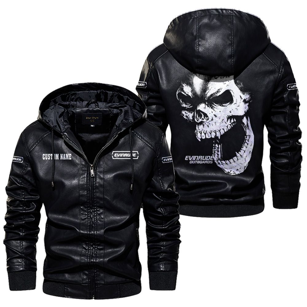 Custom Name Evinrude Outboard Motors Skull Leather Jacket - Personalized Logo Car Motorcycle Model - Image 5