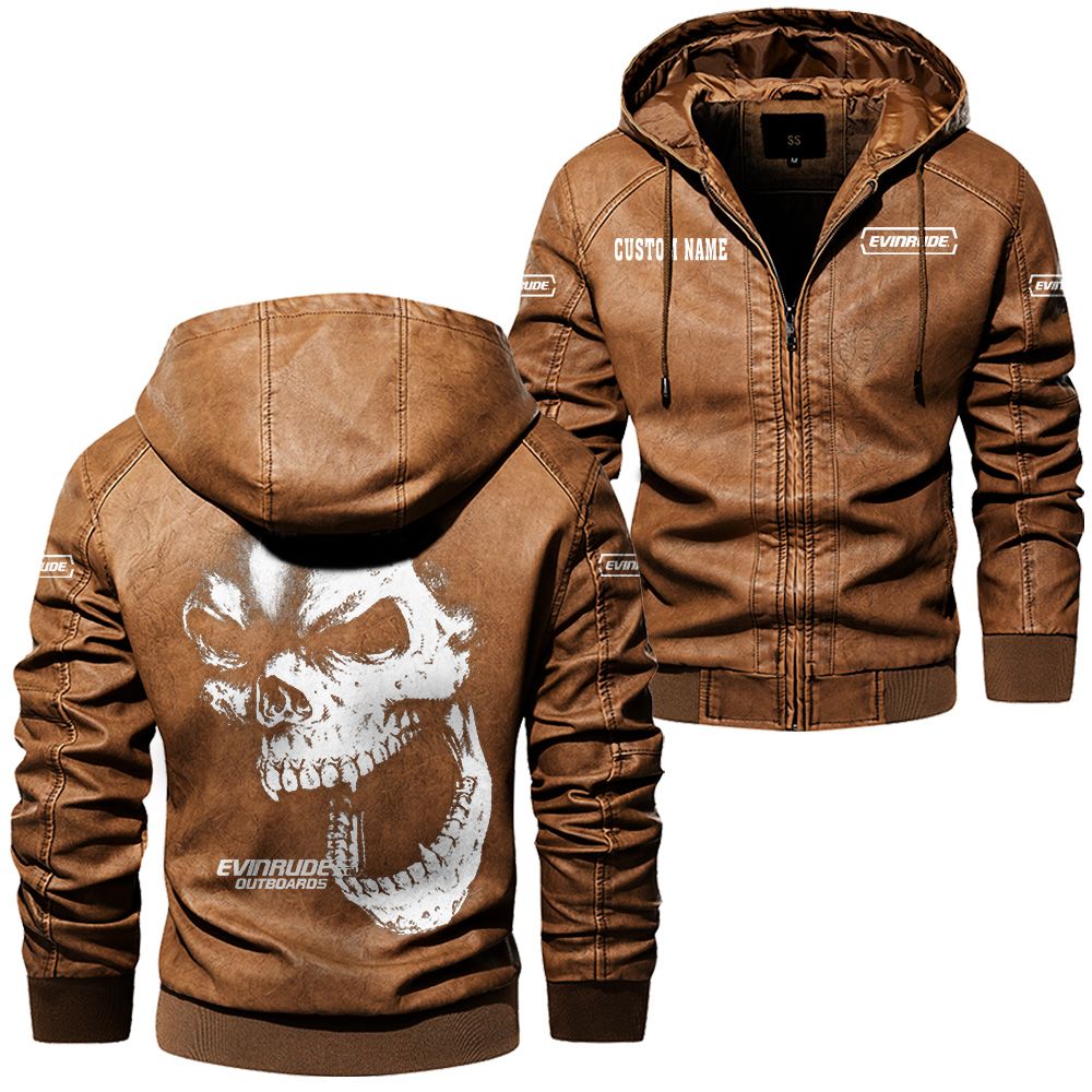 Custom Name Evinrude Outboard Motors Skull Leather Jacket - Personalized Logo Car Motorcycle Model - Image 6