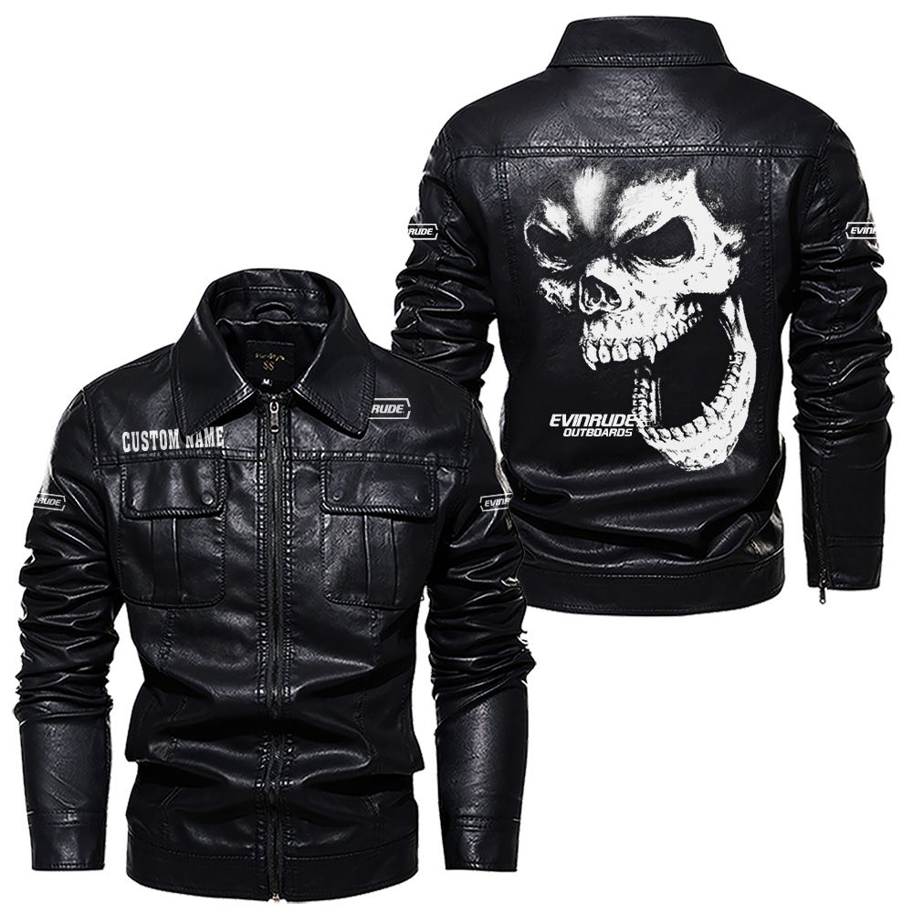 Custom Name Evinrude Outboard Motors Skull Leather Jacket - Personalized Logo Car Motorcycle Model - Image 7