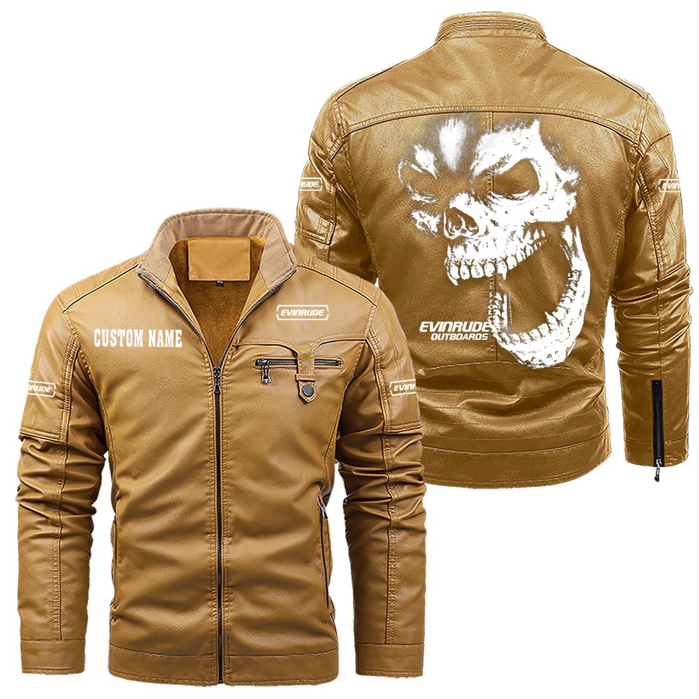 Custom Name Evinrude Outboard Motors Skull Leather Jacket - Personalized Logo Car Motorcycle Model - Image 10