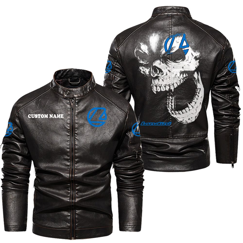 Custom Name Landini Skull Skull Leather Jacket - Personalized Logo Car Motorcycle Model - Image 3