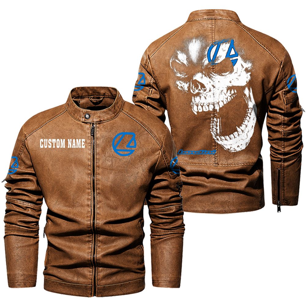 Custom Name Landini Skull Skull Leather Jacket - Personalized Logo Car Motorcycle Model - Image 4