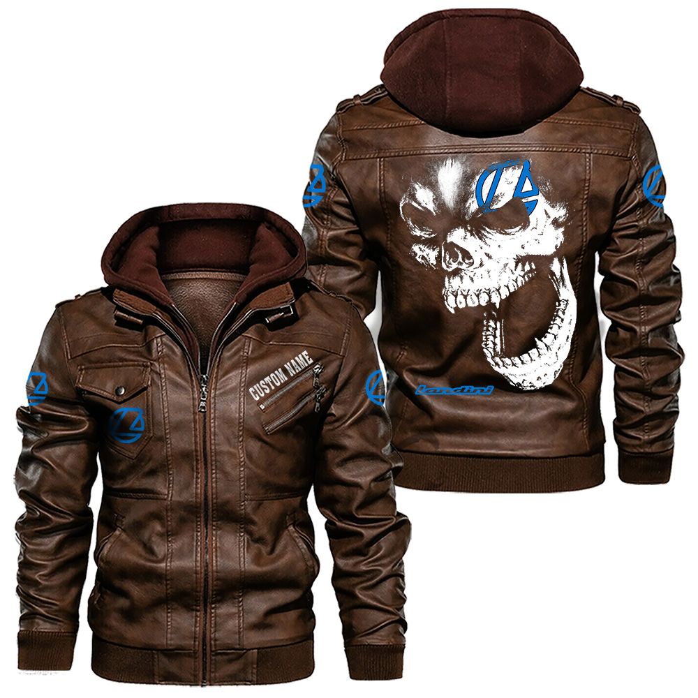 Custom Name Landini Skull Skull Leather Jacket - Personalized Logo Car Motorcycle Model - Image 2