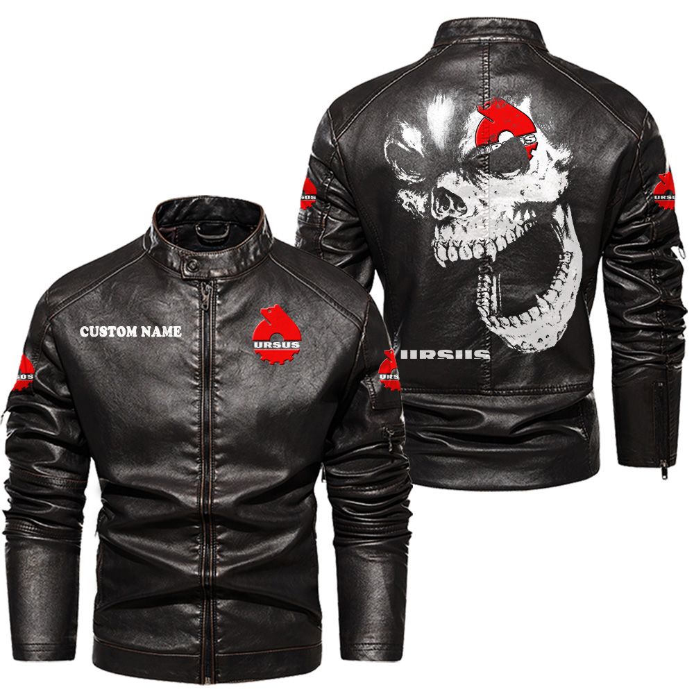 Custom Name Ursus Skull Leather Jacket - Personalized Logo Car Motorcycle Model - Image 3