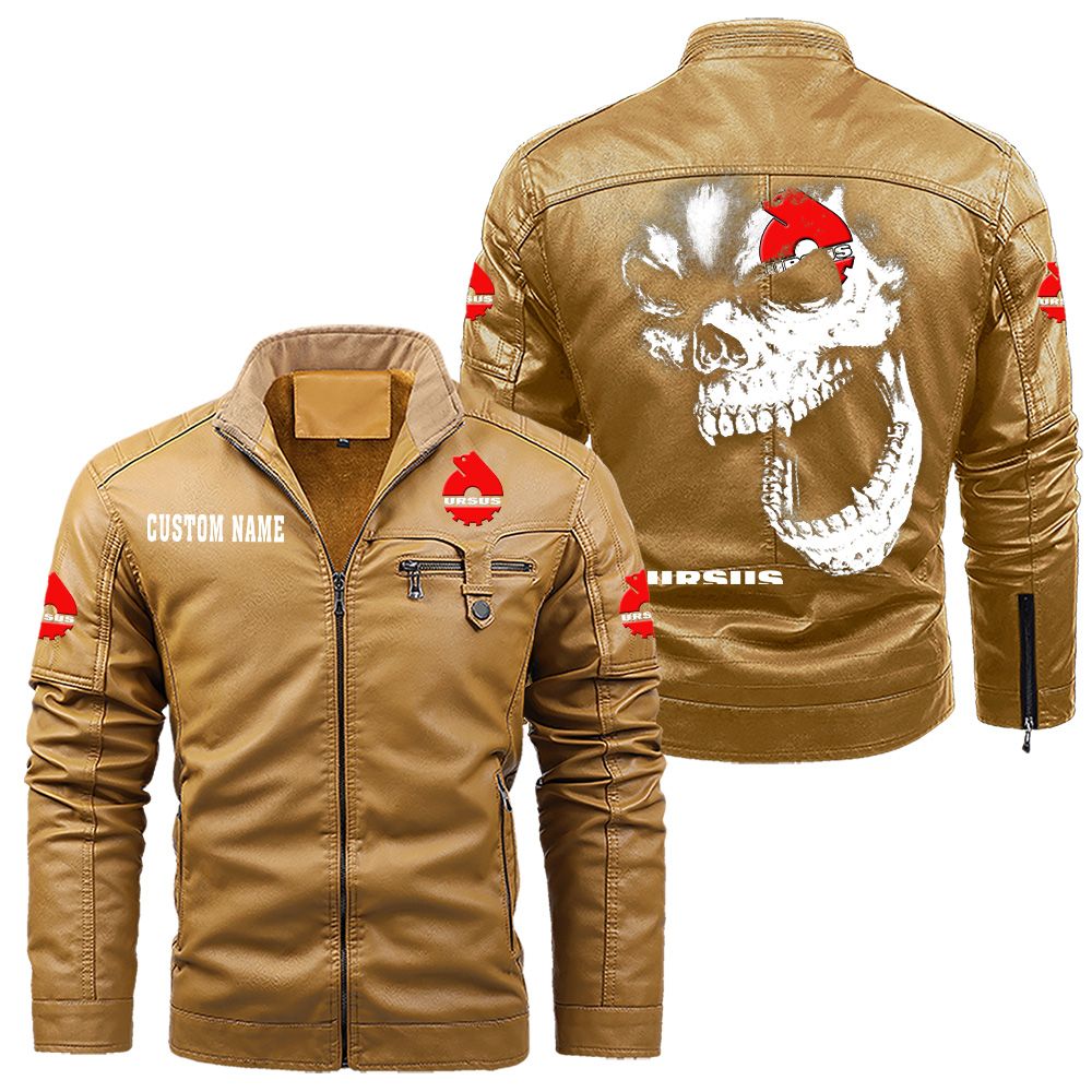 Custom Name Ursus Skull Leather Jacket - Personalized Logo Car Motorcycle Model - Image 10