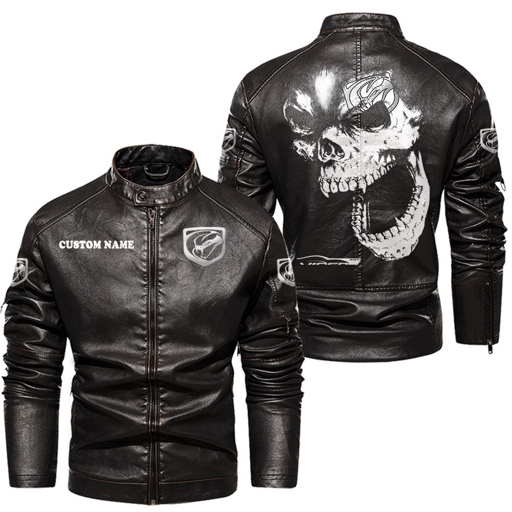 Custom Name Viper Skull Leather Jacket - Personalized Logo Car Motorcycle Model - Image 3