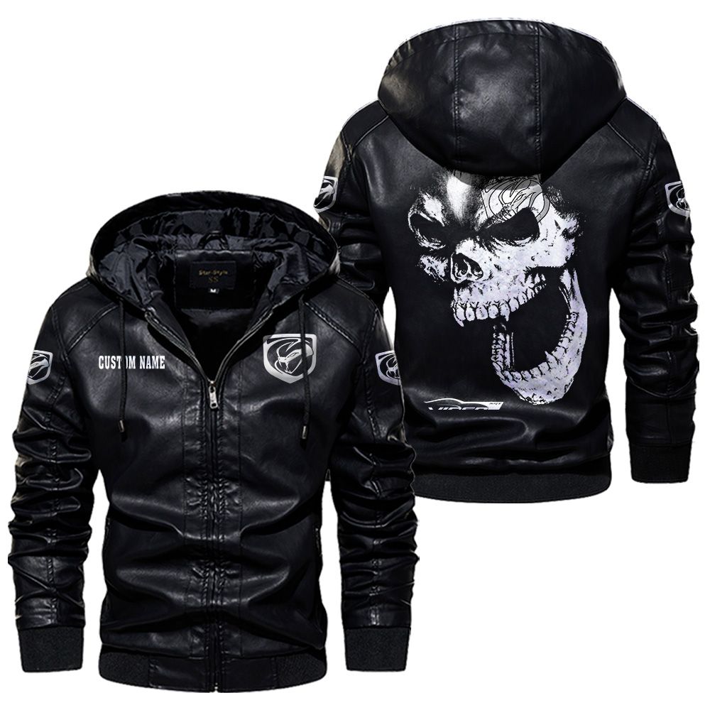 Custom Name Viper Skull Leather Jacket - Personalized Logo Car Motorcycle Model - Image 5