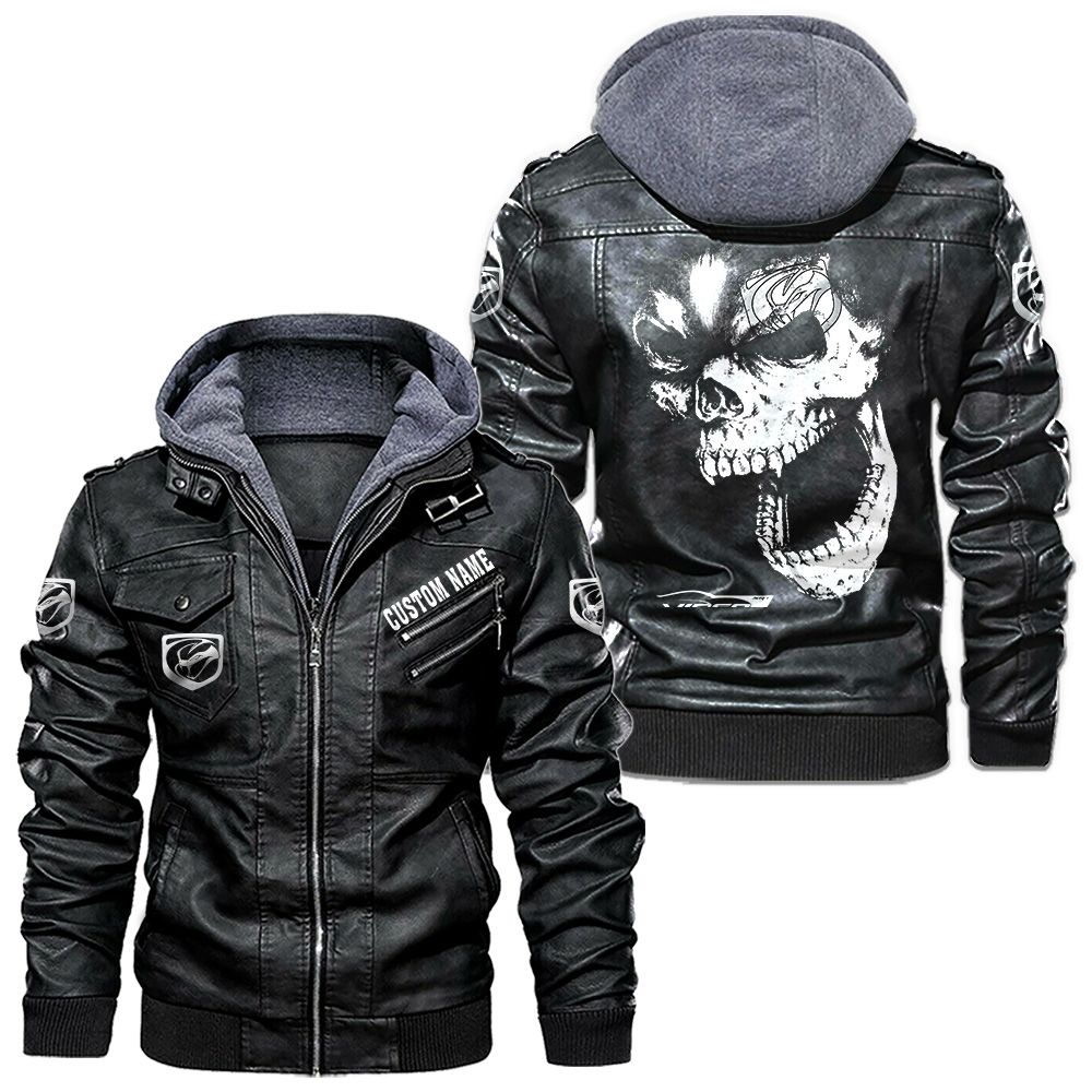 Custom Name Viper Skull Leather Jacket - Personalized Logo Car Motorcycle Model