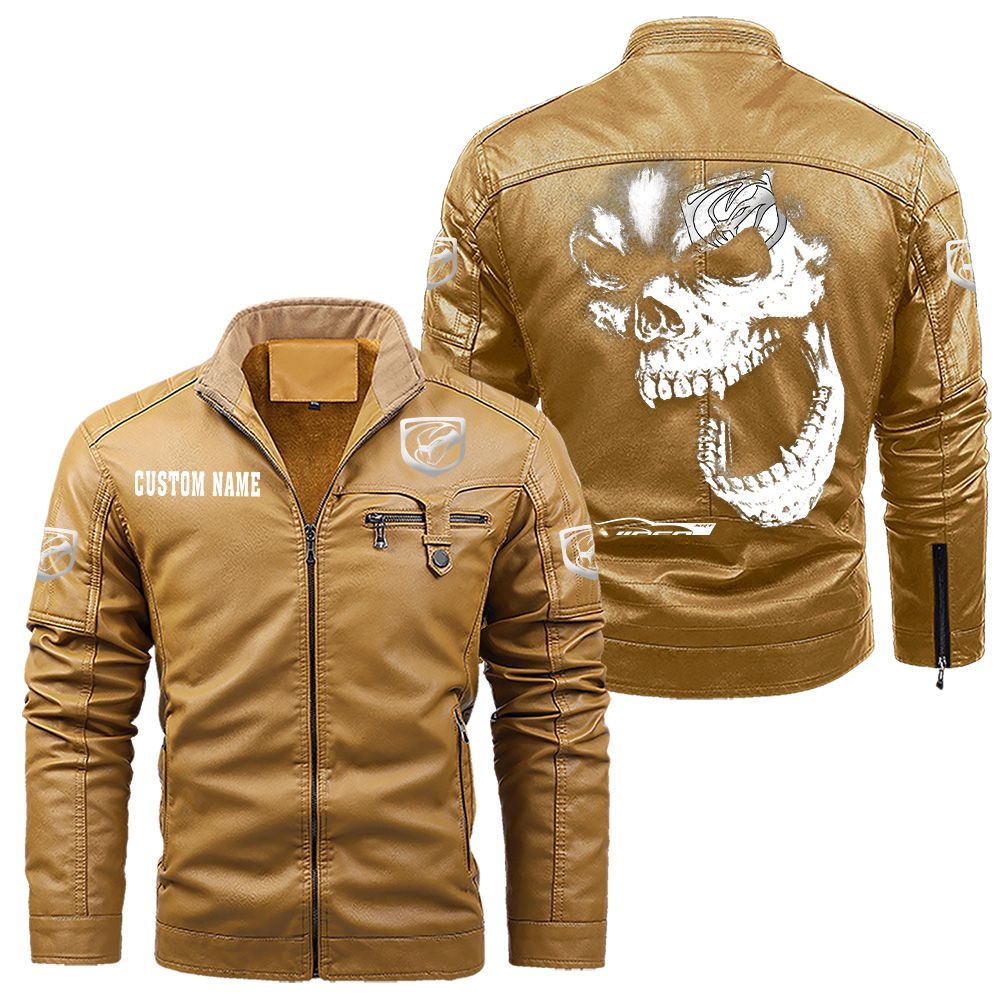 Custom Name Viper Skull Leather Jacket - Personalized Logo Car Motorcycle Model - Image 10